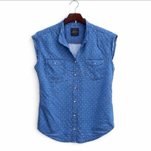 Jach's Girlfriend Blue Tulip Trendy Denimlook Blouse Sz Lg